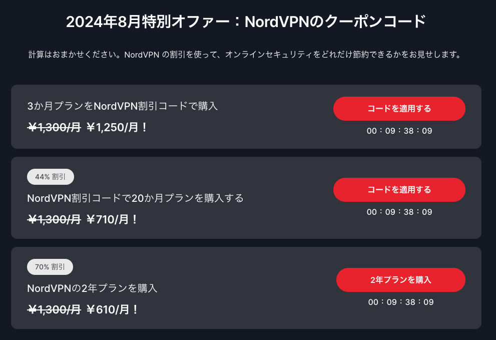 NordVPNの2024年8月クーポンコード