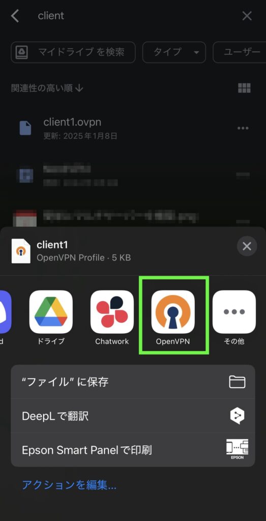 OpenVPN Connect Appのアクセス画面