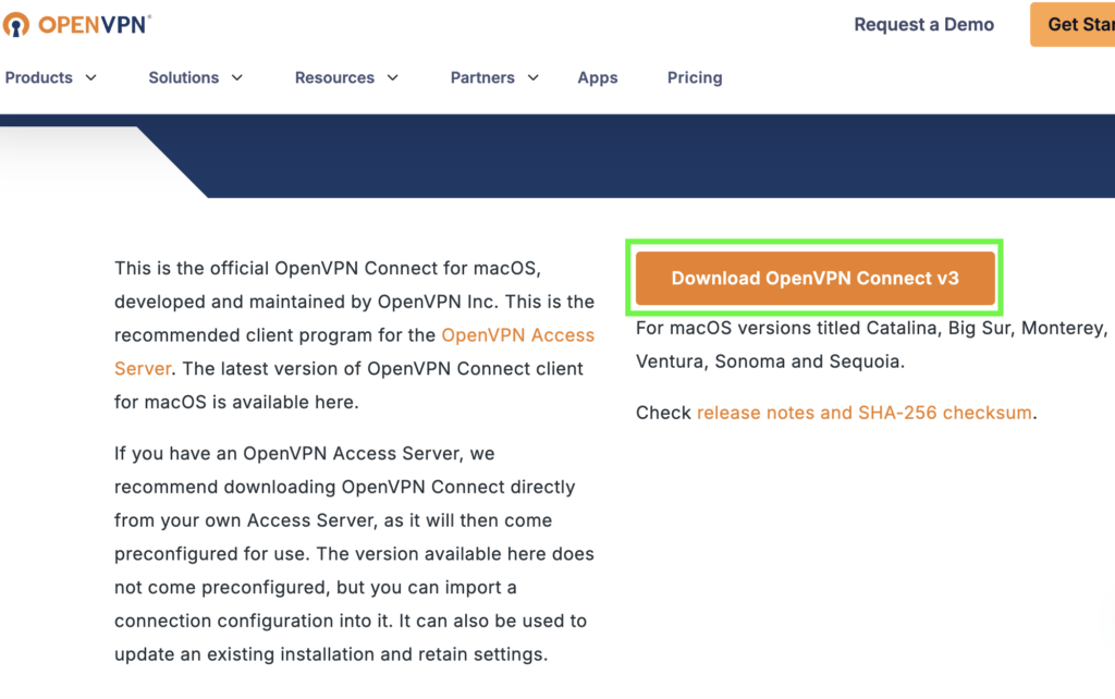 OpenVPN Connect for Macのトップページ